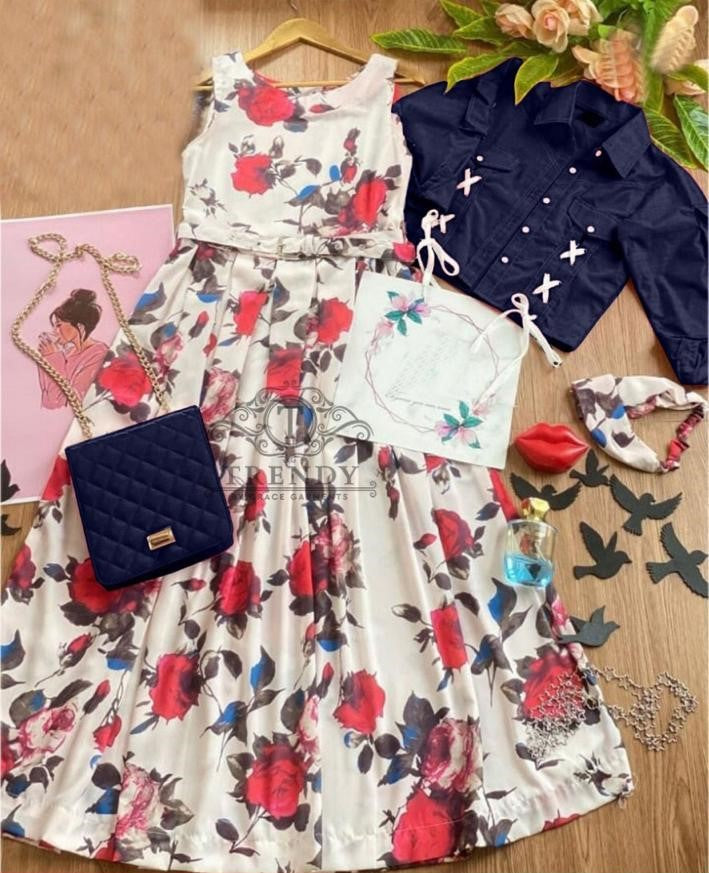 Denim Jacket and  Floral Dress Set.